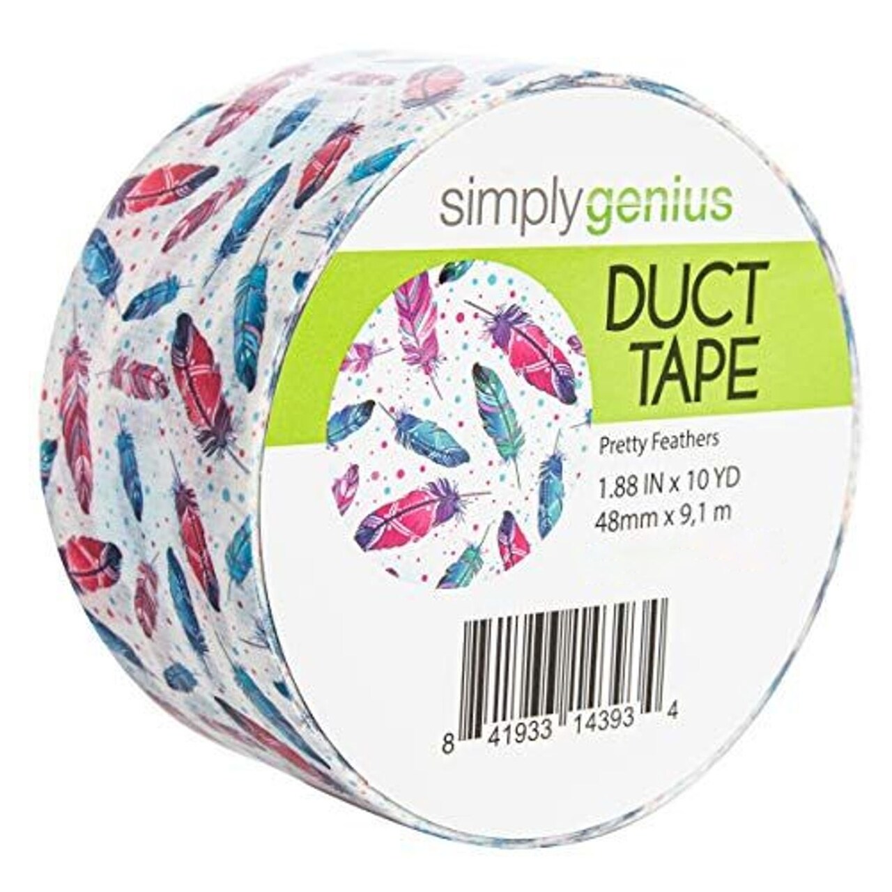 Simply Genius 1 Pack Duct Tapes for Art & Craft, Heavy Duty, 1.8 In x 10 Yards - Pretty Feathers, Colorful Duct Tape with Printed Designs for Crafts, DIY, and Home Use